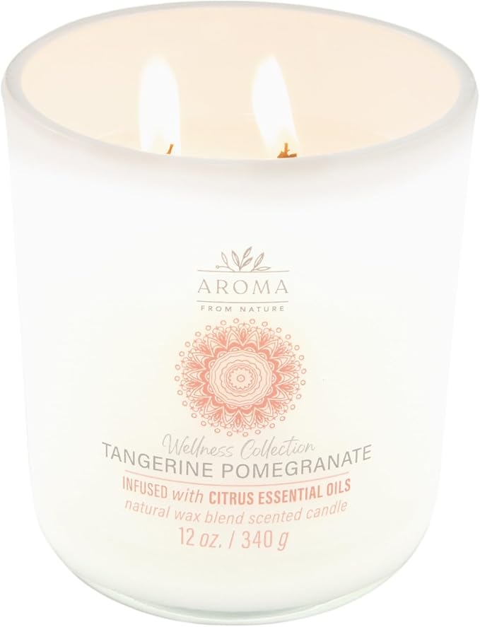 House of Velas, Aroma from Nature Wellness Collection Candle, 12 oz, 2 Cotton Wicks, Tangerine Pomegranate, Large Painted Jar