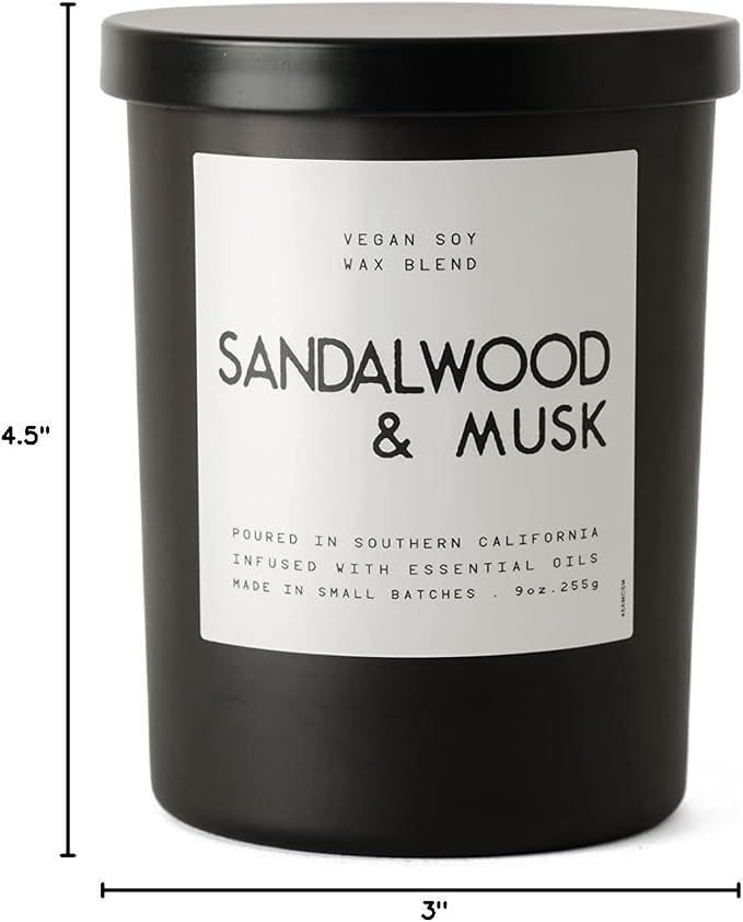 Leoben Co | Masculine Aromas | Small Batch | Soy Wax | 40 Hours | Scented Mens Candles with Natural Essential Oils | Vegan (Sandalwood & Musk)