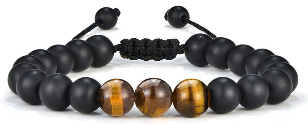 M MOOHAM Mens Bracelet - Beaded Natural Stone 8mm Tiger Eye Matte Agate Lava Rock Bracelets for Men Teen Boys Grandpa Dad Birthday Gifts Jewelry