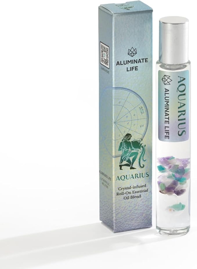 Aquarius Zodiac Crystal-Infused Essential Oil Rollerball, Aromatherapy Blend - Creativity & Clarity, Premium Astrology Sign Birthday Gift, Natural Therapeutic Roller, 10 mL