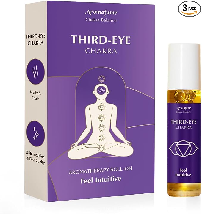 Third Eye Chakra Essential Oil Roll-On Blend by Aromafume | 10ml/0.33 fl oz | Ajna | Aromatherapy Oils for Chakra Balance | Rose & Juniper Extracts | Amethyst Incense for Meditation, Yoga, Reiki
