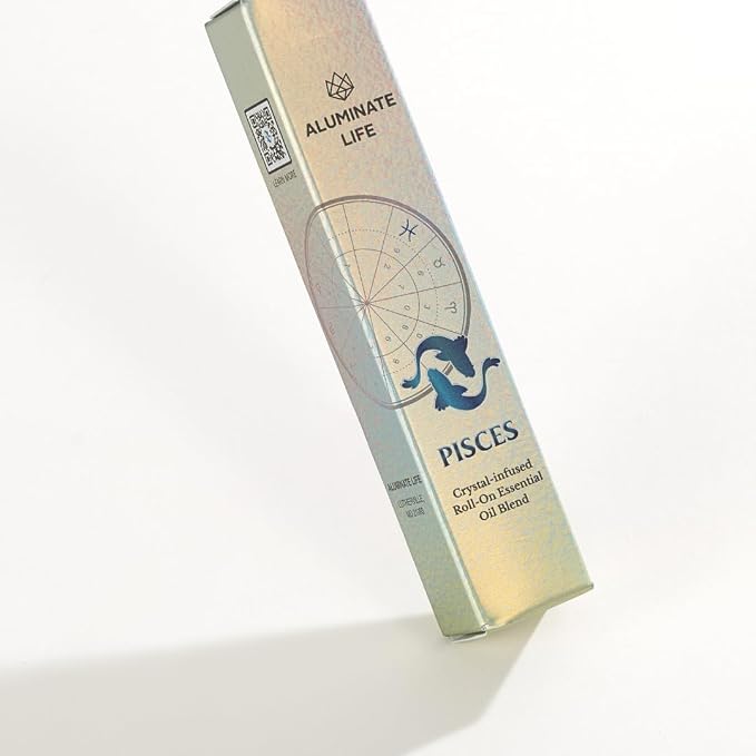 Pisces Zodiac Crystal-Infused Essential Oil Rollerball, Aromatherapy Blend - Calm & Intuition, Premium Astrology Sign Birthday Gift, Natural Therapeutic Roller, 10 mL