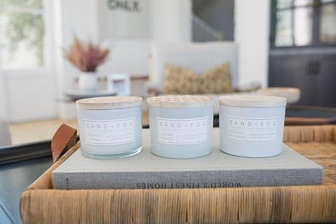Sand + Fog Scented Candle - Clean Waves – Additional Scents and Sizes – 100% Cotton Lead-Free Wick - Luxury Air Freshening Jar Candles - Perfect Home Decor – 12oz