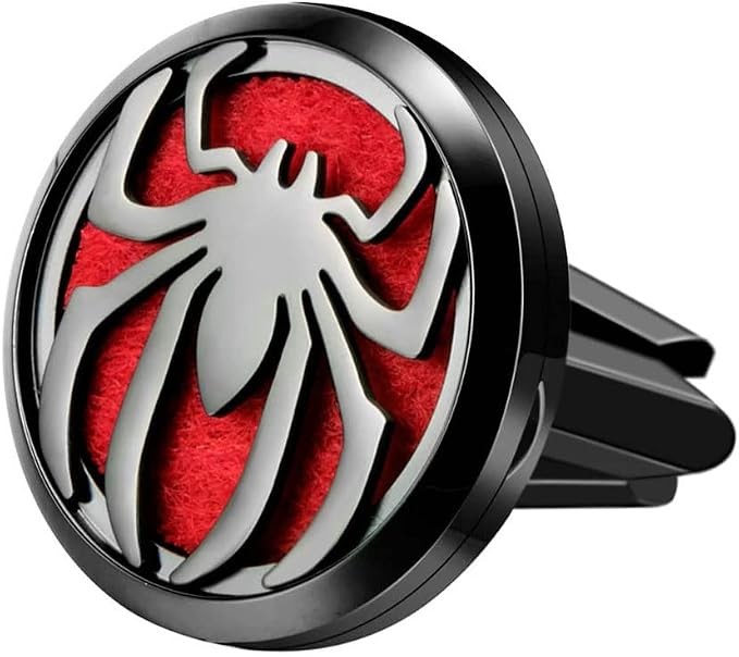 Wild Essentials Black Chrome Spider Essential Oil Car Vent Diffuser, Stainless Steel Locket Pendant with 8 Color Refill Pads, Customizable Color Changing Air Freshener for Aromatherapy