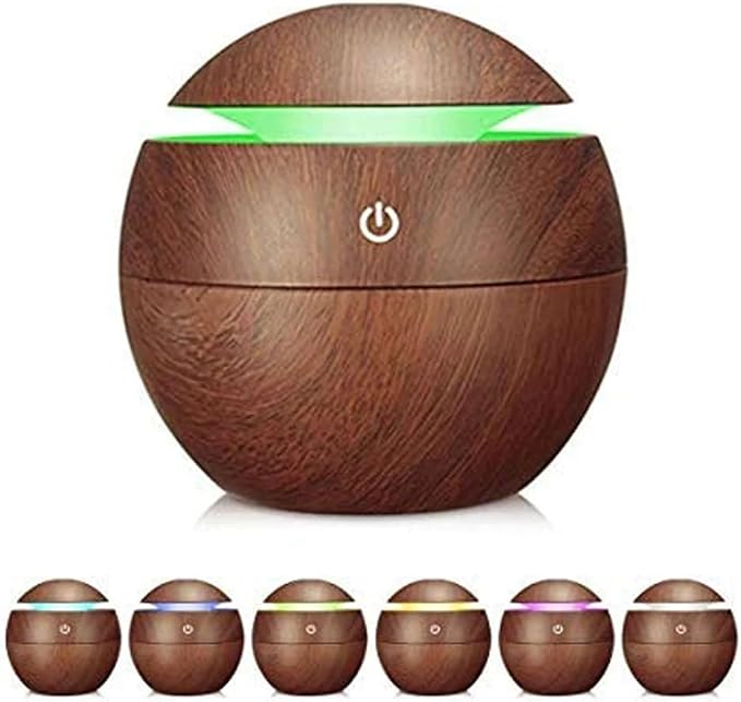 Aroma Diffuser & Cool Mist Humidifier with LED Light – Ultrasonic Essential Oil Diffuser for Bedroom, Home & Car | Wood Grain Finish | Quiet Touch Control | Auto Shut-Off | Compact Portable Design