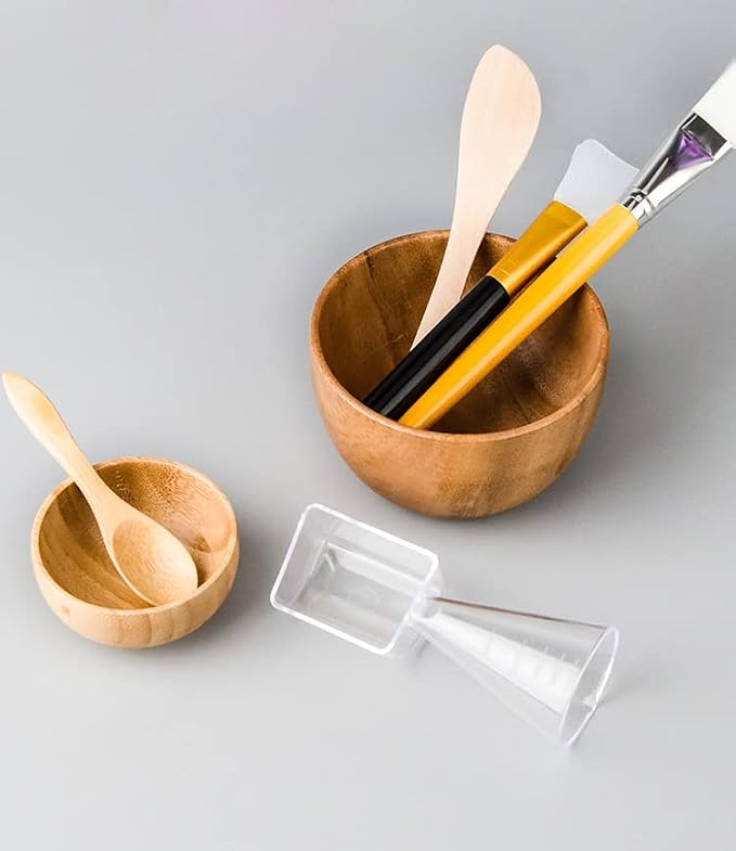 Facial Mask Bowl Set Bamboo Face Mask Essential Oil Aromatherapy Mixing Bowl DIY Clay Facemask Mixing Tool Kit with Stick Spatula