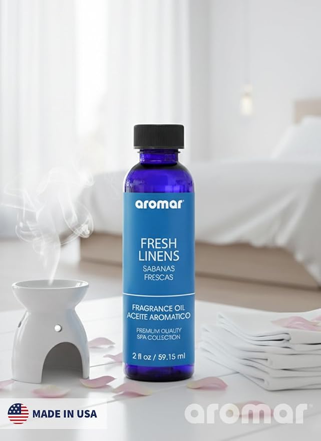 AROMAR Premium Fragrance Oil, Pack of 3 Fresh Linen 2oz. Bottles. Long Lasting Aromatic Scent, Fresh and Revitalizing Aromatherapy for Living Room, Bedroom, and Kitchen
