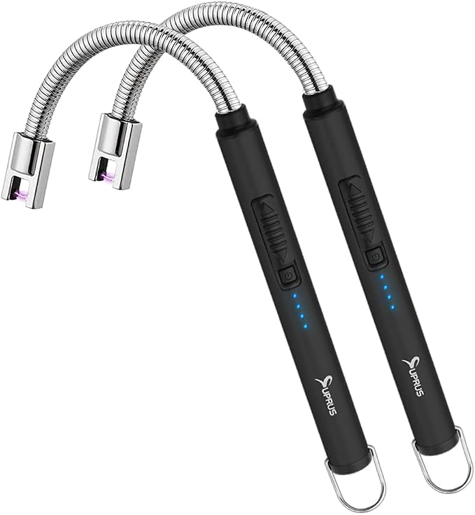 SUPRUS Electric Candle Lighter USB Type C Rechargeable Lighter Steel Shell & Hanging Hook with 360° Flexible Neck(Black, 2)