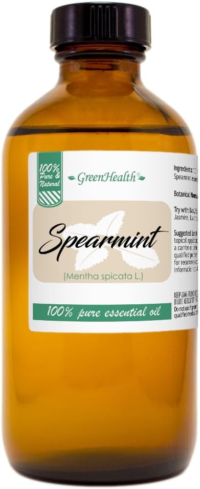 Spearmint Essential Oil - 8 fl oz Amber Glass Bottle (100% Pure & Uncut) - GreenHealth