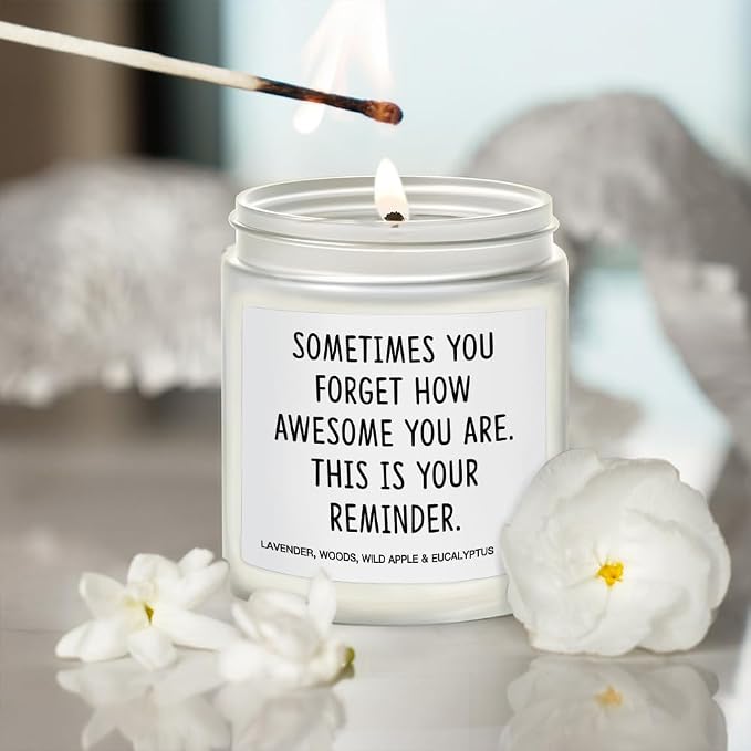 Sometimes You Forget You're Awesome Candle Gifts for Women Inspirational Unique Mother's Day Birthday Gifts for Sister Best Friend Wife Girlfriend Lavender, Woods, Wild Apple & Eucalyptus 9OZ