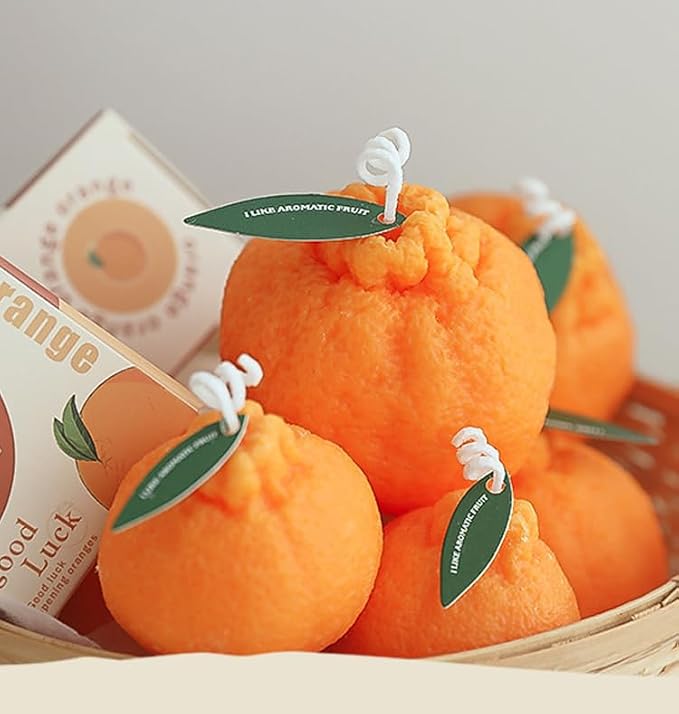4 Pack Large Orange Shaped Fruit Candles Gift, Vegan Citrus Scented Candles, Spring Summer Mother's Day Farmhouse Table Decor, Tiered Tray Centerpiece, Housewarming Thanksgiving Party Favors