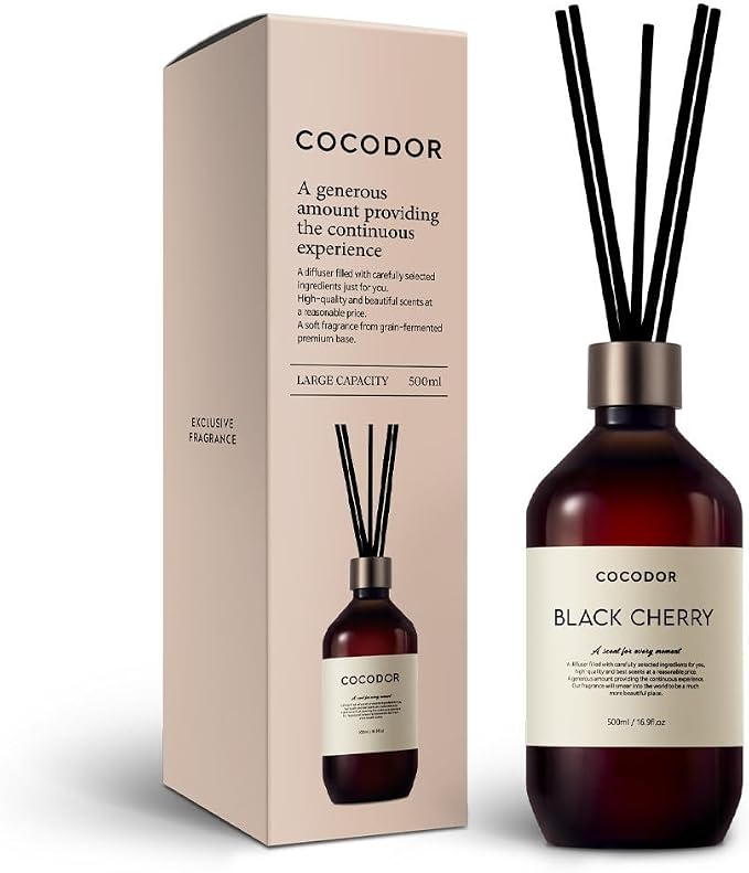 COCODOR Premium Reed Diffuser/Black Cherry /16.9oz /1 Pack/Large Capacity Fragrance Scent Oil Stick Diffuser Set for Bedroom Bathroom Home Décor
