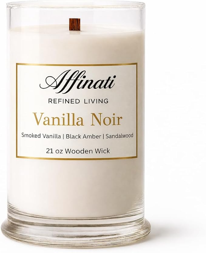 Affinati Vanilla Noir Large Scented Candle, 21 oz Wooden Wick Tumbler – Highly Fragrant Extra Long Lasting Home Fragrance, Soy Blend Candle