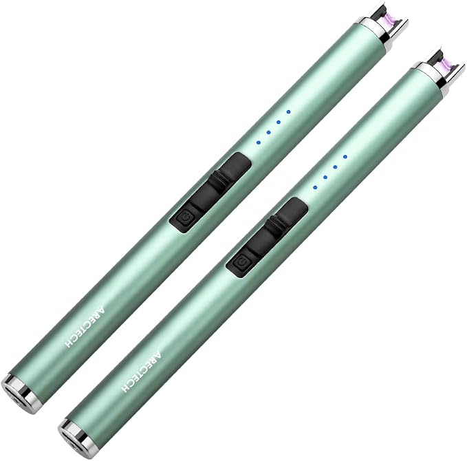 ARECTECH Rechargeable Electric Candle Lighter, Arc Plasma Windproof Lighter for Candle Kitchen Birthday, Christmas Stocking Stuffers Gifts for Mom Men Wife, with Type-C Cable, Green 2 Pack