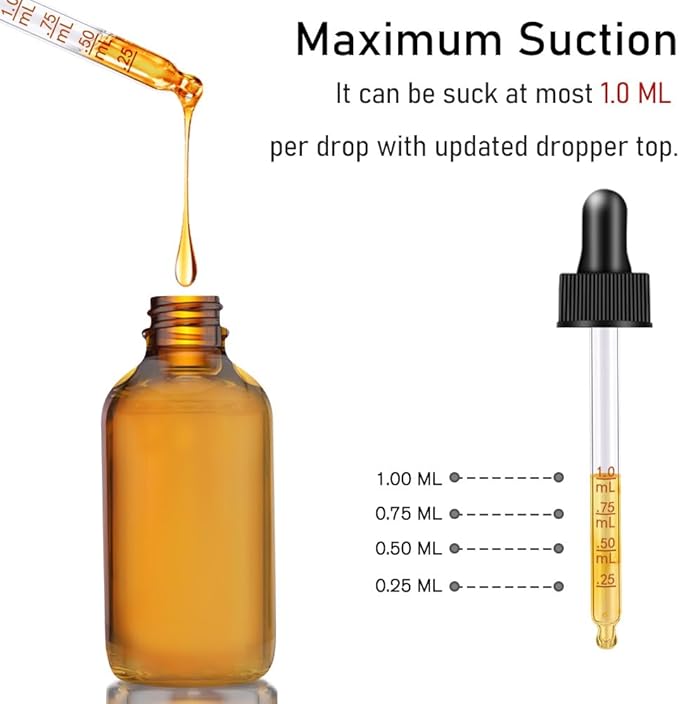 Bumobum Glass Dropper Bottles, 2 oz Amber and Blue for Essential Oils With Funnel, Labels & Pipette - 2 Pack Eye Tincture Dispensing Bottle With Measured Dropper