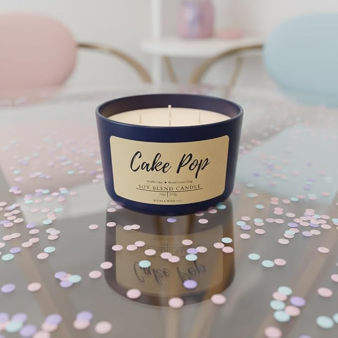 Wicks & Wine Soy Blend 3-Wick Cotton CORE Candle 14oz (Cake Pop)