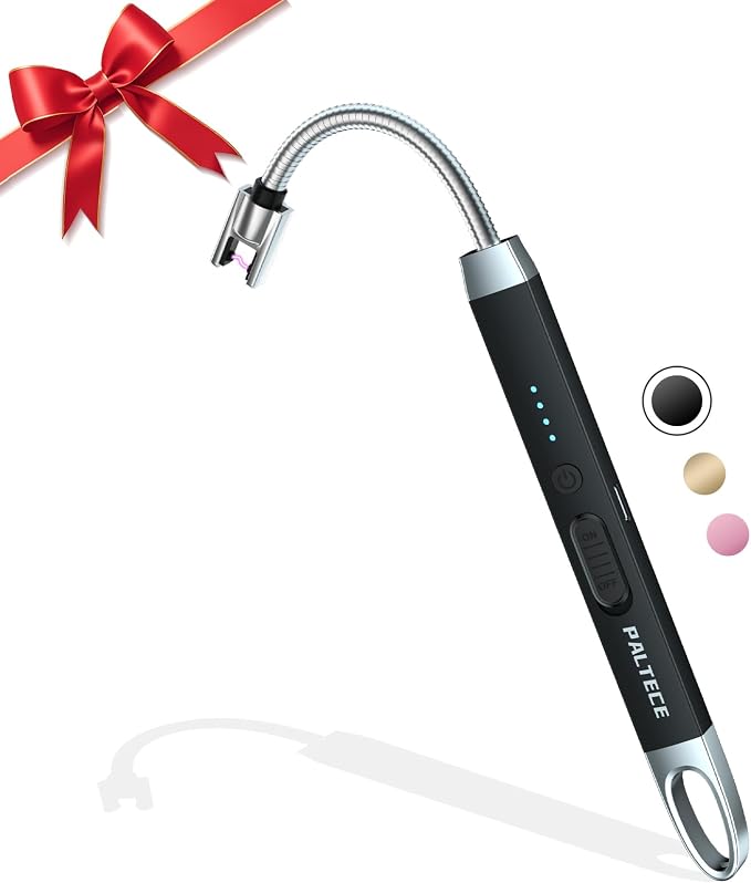 Electric Candle Lighter, USB-C Rechageable Arc Lighters for Camping, Long Lighter with 360° Flexible Neck & Safety Switch, Windproof lighters for BBQ, Gift for Mom, Wife (Black)