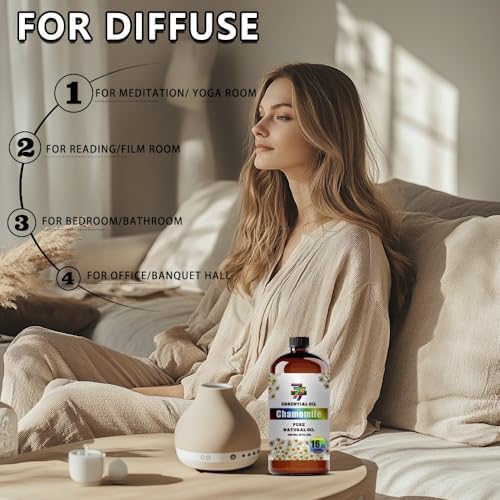 Chamomile Essential Oil, Chamomile Oils, for Diffuser, Humidifier, Sleep, DIY Candles, Soap, Bath, Yoga, Gift, Essential Oil, GV77ZF Chamomile Fragrance Oil - 16 fl oz (480 ml)