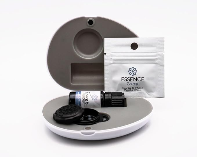 Essence Pearl Travel Case | Energy Essential Oil | Aromatherapy Nasal Diffuser & Essential Oil Carrying Case | Peppermint & Citrus Blend | Travel-Friendly Kit | Black Pod