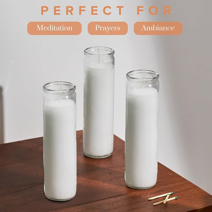 Simply Soson 2x8 inch White Devotional Candles in Glass Jar - 12 Pack - 90 Hours – Prayer Candle - Tall Pillar Candles for Religious, Memorials, Party Decor