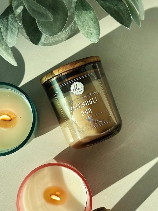 DW Home Patchouli Oud Scented Candle for Home, 12 oz, Wooden Wick Candle Jar, Up to 40H Burn Time, Luxury Scented Candle for Relaxation, Gifting, Home Décor