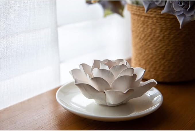 Essential Oil Passive Flower Diffuser -Lotus Flower Porcelain Aromatherapy Diffusers for Small Mini Room, Desk Decorative, Bathroom (Lotus)
