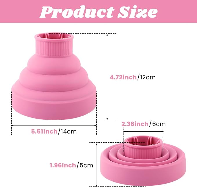 Universal Collapsible Hair Dryer Diffuser, Travel Hair Dryer Diffuser Attachment with Comb, Portable Hairs Diffusers Blow Dryers Attachment for Natural Thick Hairs(Pink)