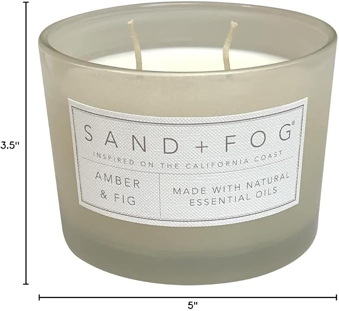 Sand + Fog Scented Candle - Amber & Fig – Additional Scents and Sizes – 100% Cotton Lead-Free Wick - Luxury Air Freshening Jar Candles - Perfect Home Decor – 12oz
