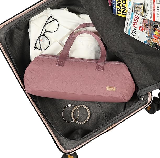 NISHEL Hair Tools Travel Carrying Bag, Portable Hair Air Wrap Dryer Case, Hair Dryer/Curling Iron/Airstraight Attachment Organizer, Rosewood-Pink