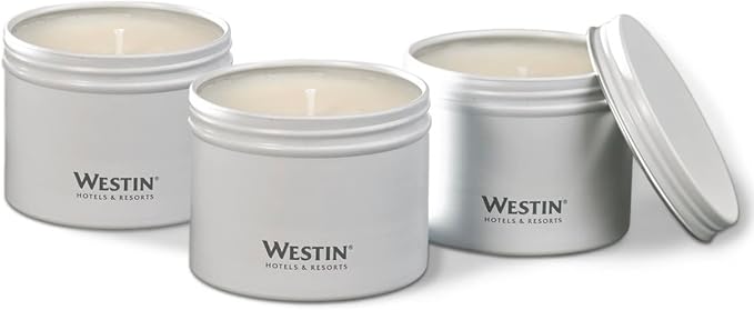 Westin White Tea Candle in a Tin - Hand-Poured, Soy Candle in Tin - Signature White Tea Scent - 4 oz. - Set of 3