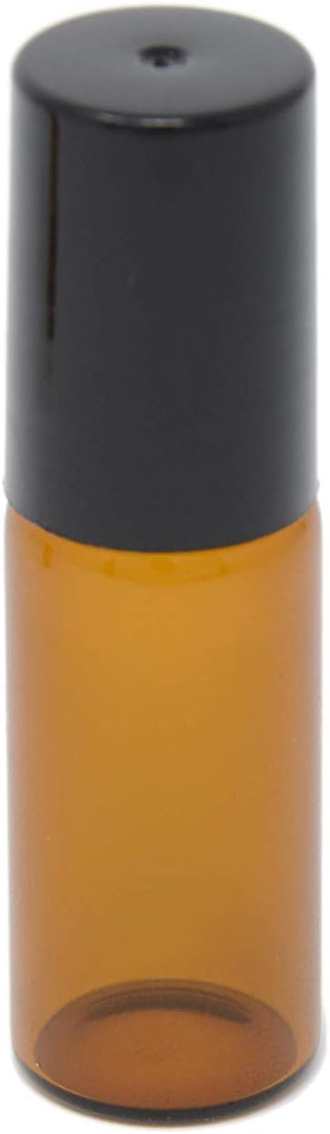 24pcs 5mL Roller (1.35 dram) Amber Glass Stainless Steel Roller Bottle 5cc Vial Small Essential Oil Bottle Travel Must + a 7 Chakra Lava Bead Bracelet for essential oil diffusing & insert removal tool