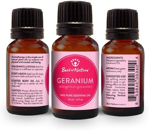 Geranium Essential Oil for Diffuser Aromatherapy – Best of Nature 100% Pure Undiluted Oils for DIY, Home Fragrance, and Topical Use