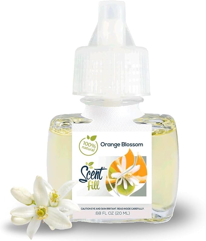 Scent Fill 100% Natural Orange Blossom Plug in Air Freshener, Scented Oil Refills, 2 Refills + Diffuser