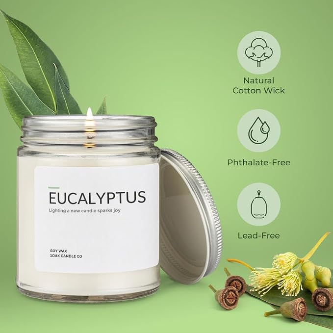1OAK Eucalyptus Candle - Soy Wax Scented Candles (Eucalyptus) - Soy Candles for Home Scented - Long Burning Premium - Hand-Poured (7oz.)