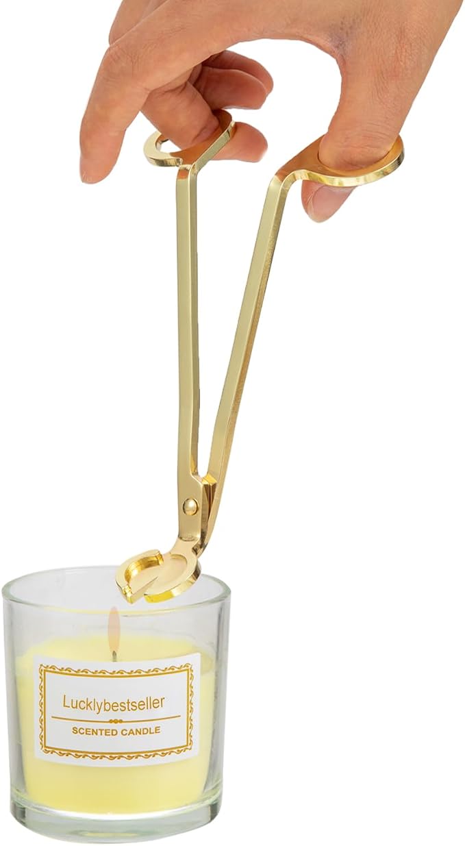 3 in 1 Candle Accessory Set,Large Candle Wick Trimmer Snuffer Extinguisher Dipper Hook with Long Handle,Stainless Steel Candle Wick Scissor Cutter Clipper Kit Gift (3 Pcs Gold Set)