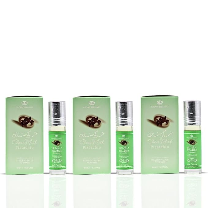 Al-Rehab Choco Musk Pistachio Perfume Oil Roll-On - 6ml (0.2 oz) | Nutty Gourmand Fragrance with Pistachio, Chocolate & Vanilla | Sweet, Creamy & Addictive | Long-Lasting Scent (Pack of 3)