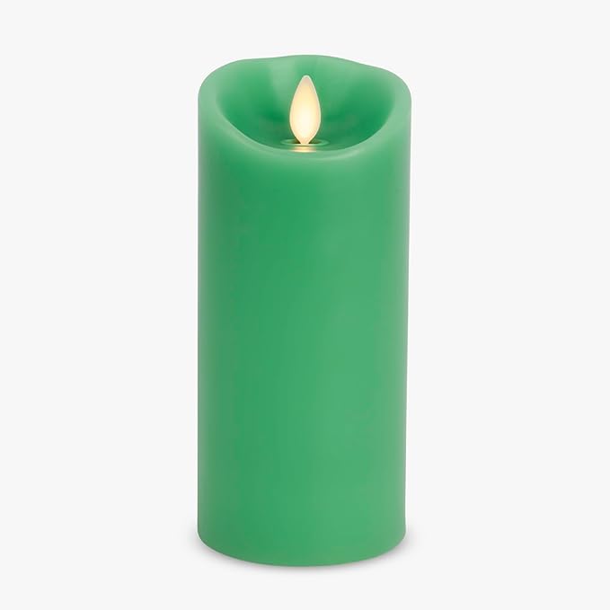 Luminara Flameless LED Battery Operated Flickering Pillar Moving Flame Candles (Vibrant Green, 3" x 6.5")