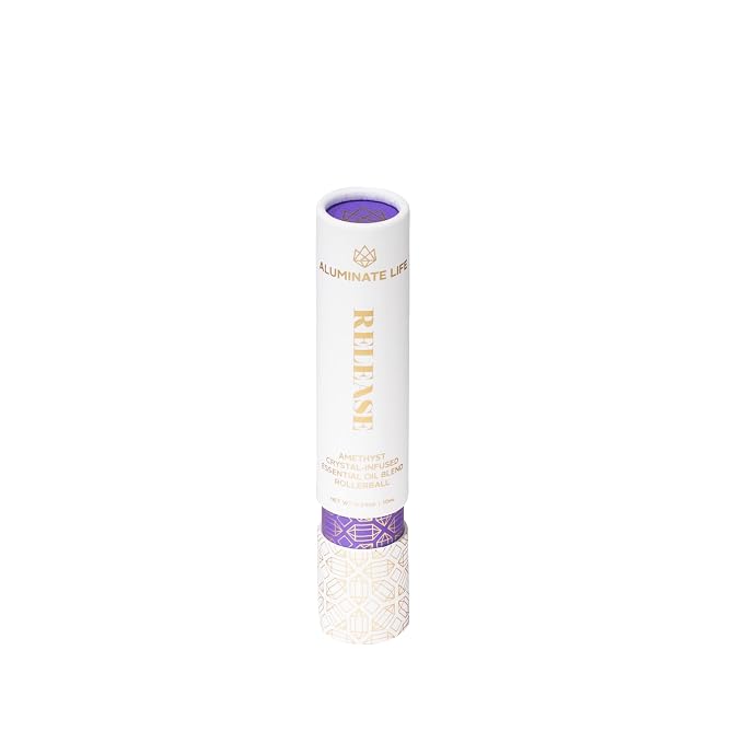 Essential Oil Rollerballs, .34 OZ, Release - Amethyst Crystal Infused - Scent of Lavender, Bergamot, & Frankincense - Aromatherapy Roll On Oils, Skin Care, Massage