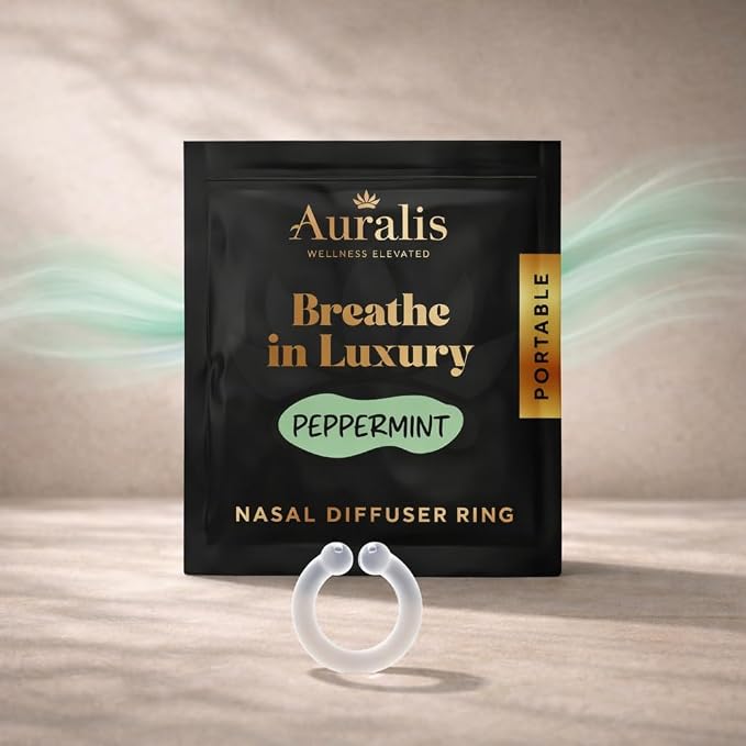 Auralis Discovery Set – Nasal Diffuser Rings for Aromatherapy | Silicone Essential Oil Inhaler | 5 Scents: Eucalyptus, Lavender, Peppermint, Lemon & Tea Tree | Calm & Focus