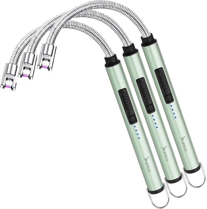 SUPRUS Electric Candle Lighter USB Type C Rechargeable Lighter Steel Shell & Hanging Hook with 360° Flexible Neck(Green, 3)