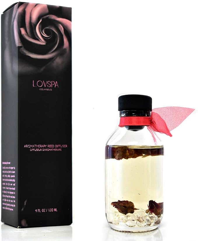 Velvet Rose Diffuser Set, Bathroom Decor, Home Fragrance, Room Scent | Roses, violet petals, and lemon profile, kitchen shelf, decorative glass bottle, entryway, powder room, living room