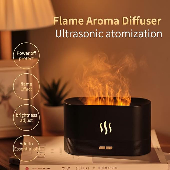 Essential Oil Diffuser, Flame Oil Diffuser - Aromatherapy Aroma Humidifier, Upgrade 7 Colors Noiseless - Perfect for Bedroom Home Office (180ml Classic Flame, White)