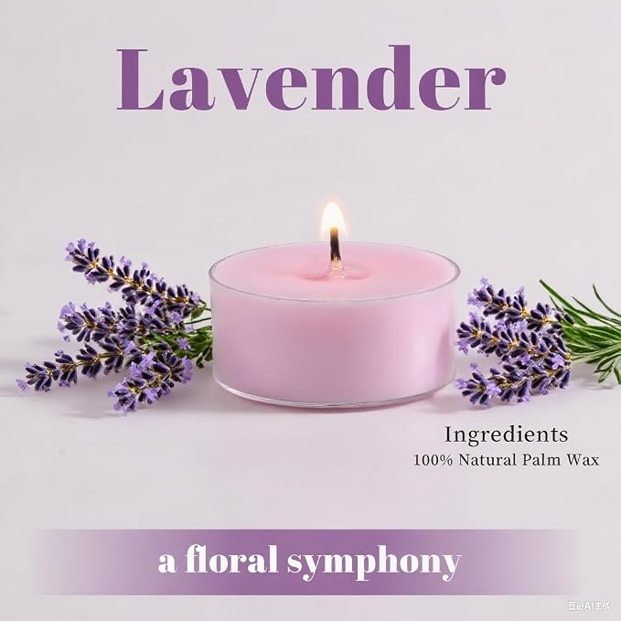 DEVI Eucalyptus & Lavender Highly Scented Tea Lights Candles 48 Pack, 5-6 Hours Natural Palm Tea Candles for Home Scented, Small Votives with Essential Oils for Home Aromatherapy,Mother‘s Day Gift
