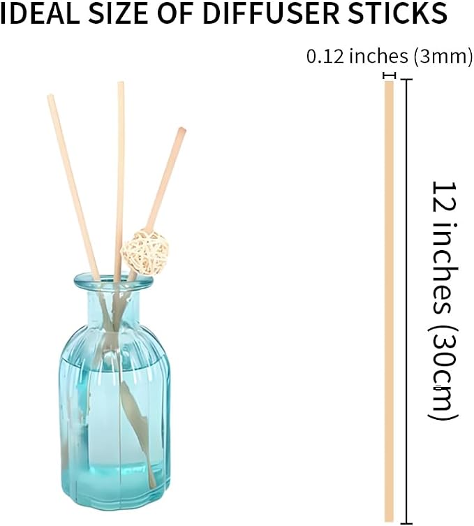 50PCS Natural Fiber Reed Diffuser Sticks 12 Inch Long 3mm Diameter Strong Absorption Refill Replacement Reeds for Diffuser Stick Essential Oil Scented Aroma Fragrance Rod for Home Office Spa