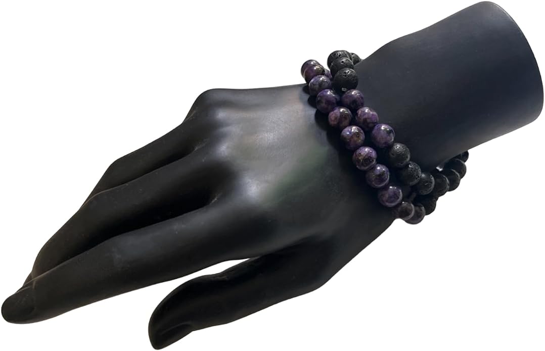 FORUBUS 2Pcs Lava Rock Beaded Bracelet Set – Essential Oil Diffuser Jewelry with Natural Stone Beads for Aromatherapy, Yoga, Meditation, and Stress Relief, Stretchy Bracelets for Women Men