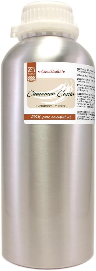 GreenHealth Cinnamon Cassia Essential Oil – 32 fl oz (946 ml) – 100% Pure & Uncut – Steam Distilled – Aluminum Bottle with Plug Cap – Aromatherapy, Soap, Candle Making