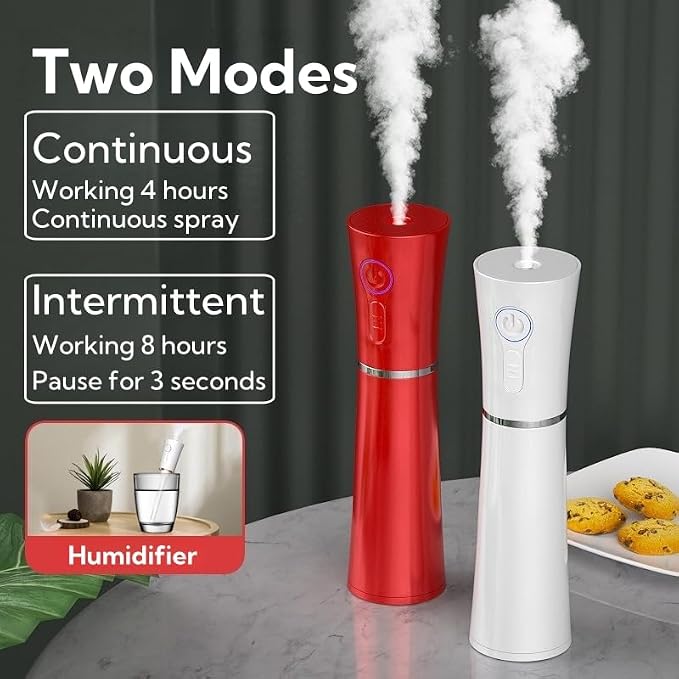 Portable Small Humidifier Dual Nozzle - Large Cool Mist Humidifiers Double Spray Ports, Water Shortage Protection, Ultra-Quiet, Mini Humidifier for Bedroom Plants Office Car Travel (White)