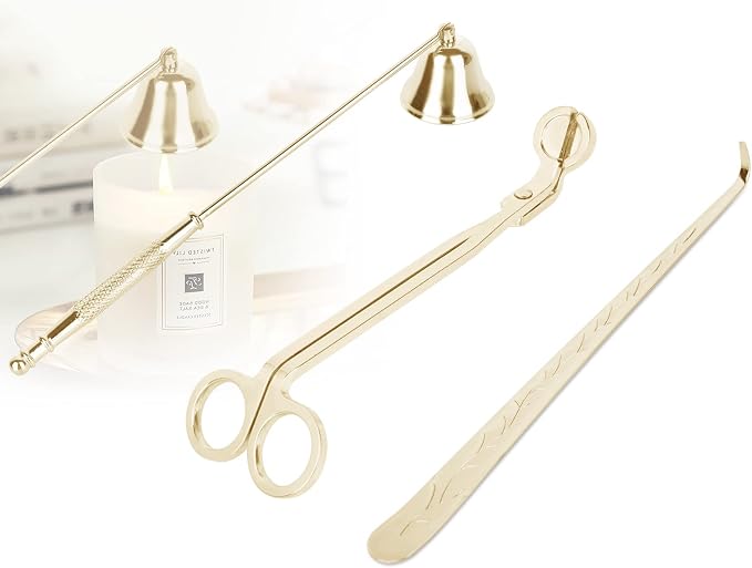 3 in 1 Candle Snuffer Long Handle Candle Extinguisher Candle Wick Trimmer Candle Cutter Candle Wick Dipper Kit - Gold