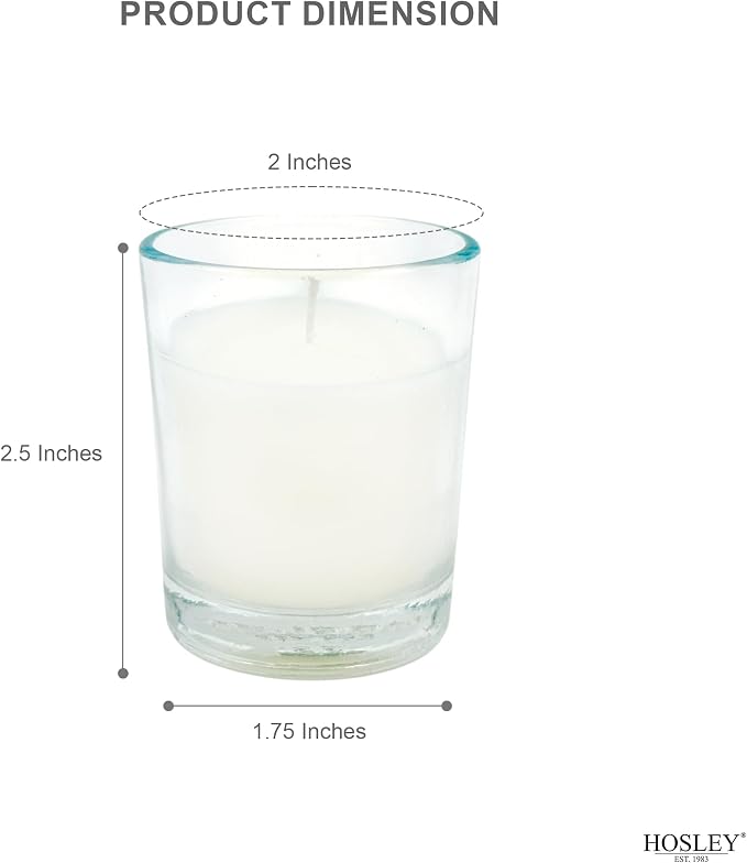 Hosley Set of 12 White Unscented Votive Candles in Clear Glass Holders - Hand Poured Soy Wax, 10-12 Hour Burn Time for Weddings & Home Decor