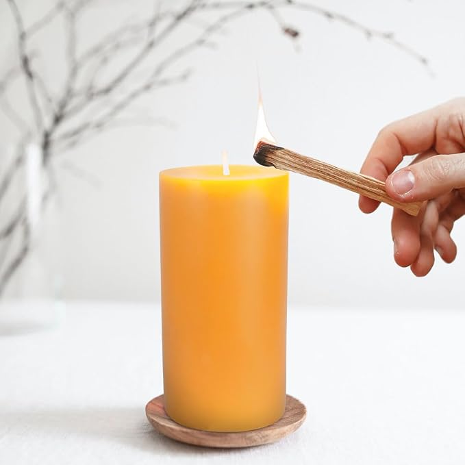 DEYBBY 3x6 inch Natural Beeswax Pillar Candle for Women, Smokeless Dripless Pure Organic Beeswax Candle with Natural Scent for Blackout Home Decoration Bath Relaxation（Yellow）